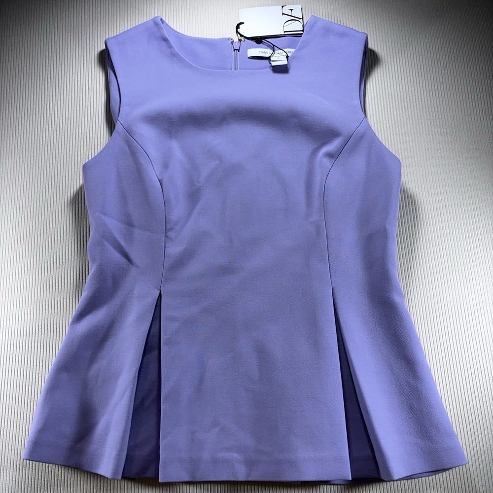 NWT Diane Von Furstenberg Mallorie Pleated Peblum Top Lavender Sz 0 Luxury